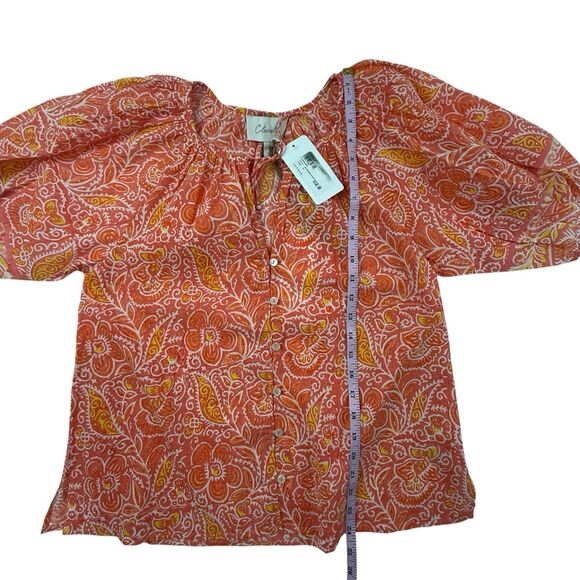 NEW Cleobella Layla Short Sleeve Peasant Top Women Small Coral Floral Bohemian - Picture 10 of 10
